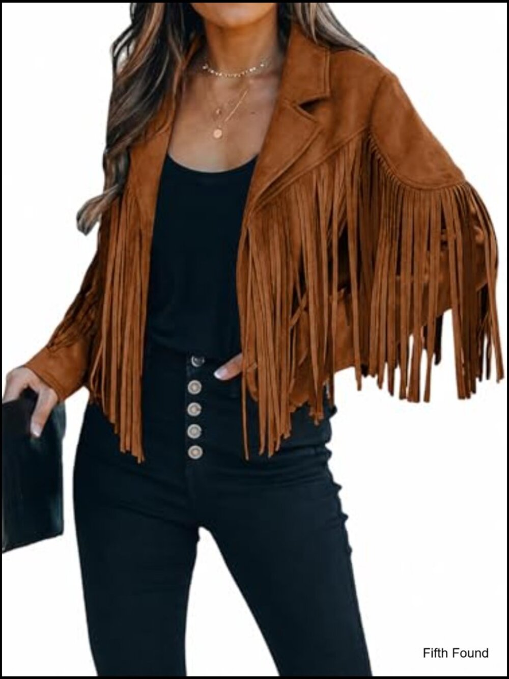 Faux Suede Leather Cropped Fringe Jacket Motorcycle Coat - Picture 4 of 7